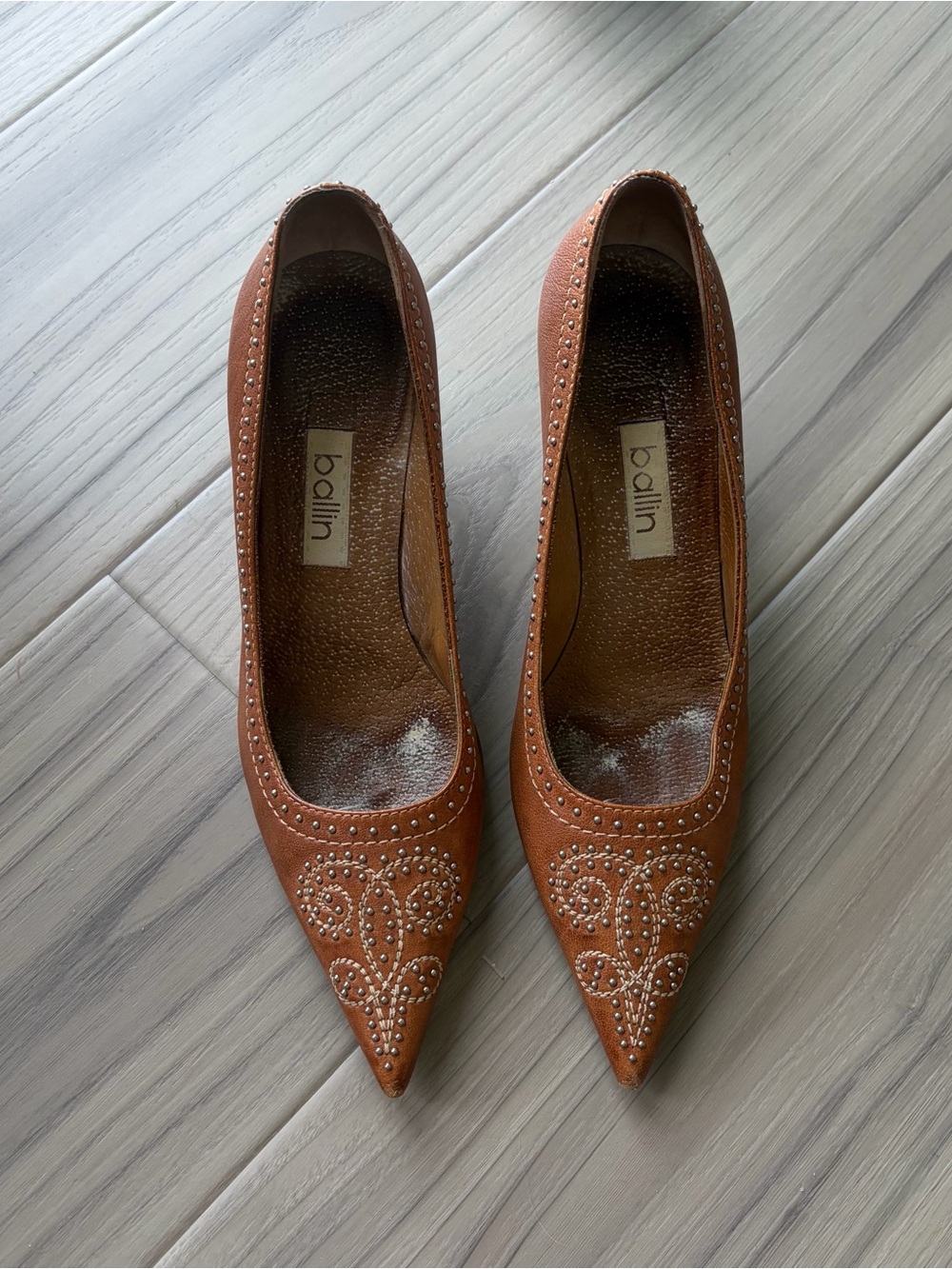 Ballin Y2K Brown Pointed Toe Studded Pumps Made in Italy